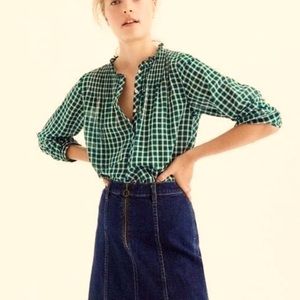 J.Crew Green & White Gingham Ruffle Popover
